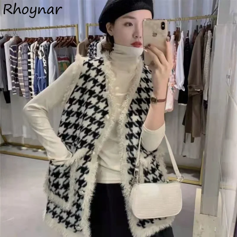 

Bird Lattice Vests Women Temper All-match Vintage Fashion Elegant Ulzzang Korean Style Loose Harajuku Classic Mature Female Chic