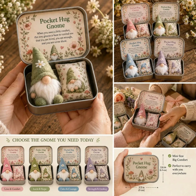 Cute Pocket Hug Gnome Gift Tin – Practical Mini Dwarf Keepsake Box, Creative Storage Tin for Small Surprise Gifts & Favors
