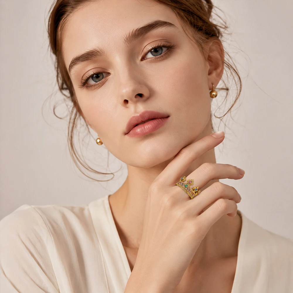 Royal Ring Queen Crown Gold,Europe Style Pure 925 Sterling Silver Fine Jewerly For Women Summer Brand New Majestic Design Gift