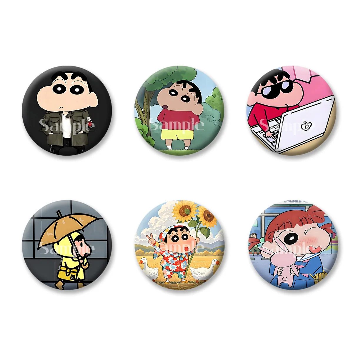

Flash Badge Cards Shin-chan Anime Cartoon Cute Style Girl Keychains Convenient Makeup Mirror Fridge Magnet ACG Accessories