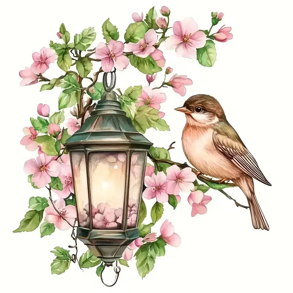 Vintage Bird & Lantern Window Car Sticker, Self-Adhesive Vinyl Decal, Used for Car Windows, Bumper, Laptops, Windows, Glass,Wall