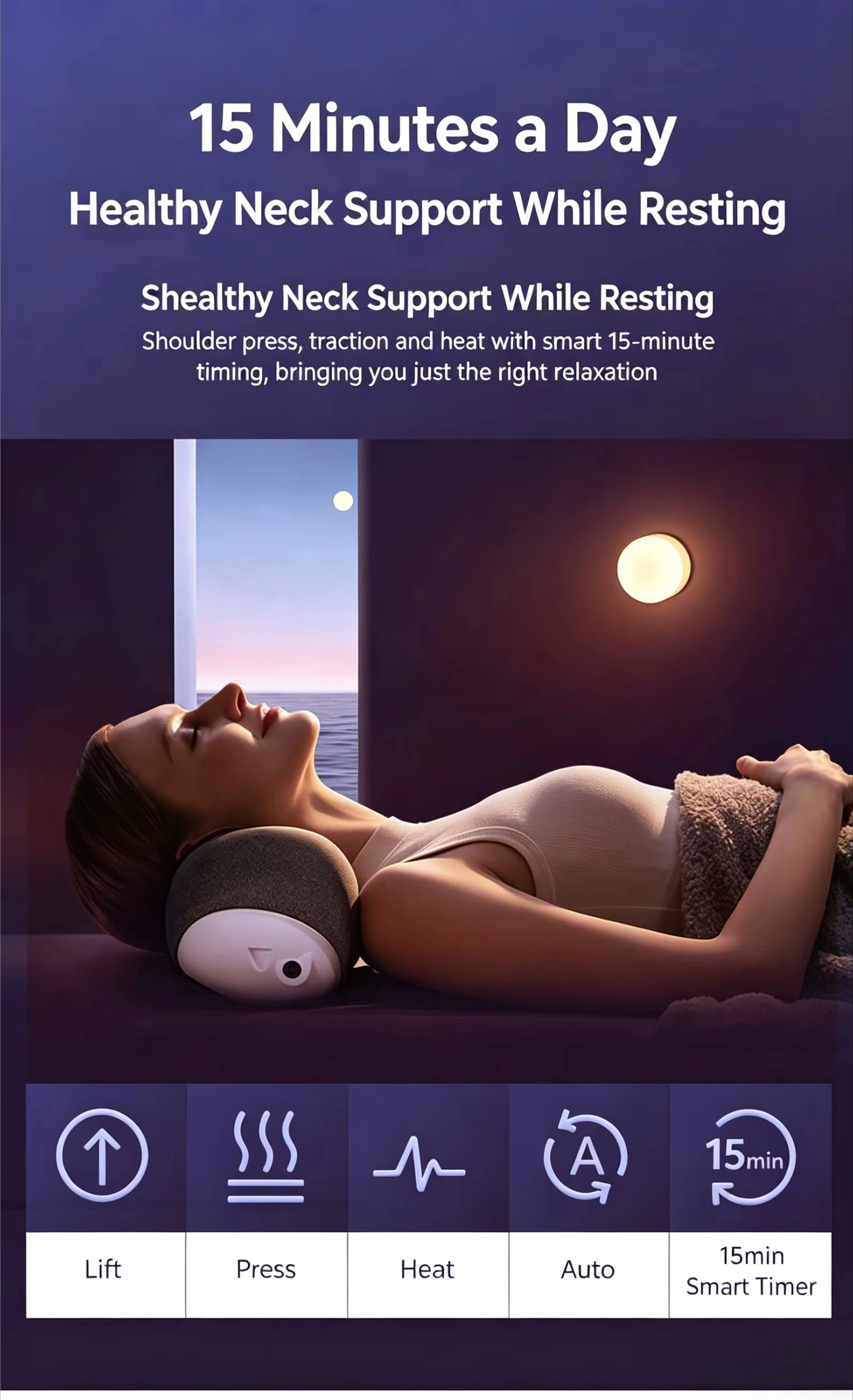 Electric Massage Pillow, Cervical Lumbar Abdomen, Vibration Therapy, Pain Relief, 4 Modes, Portable, Home Office Use