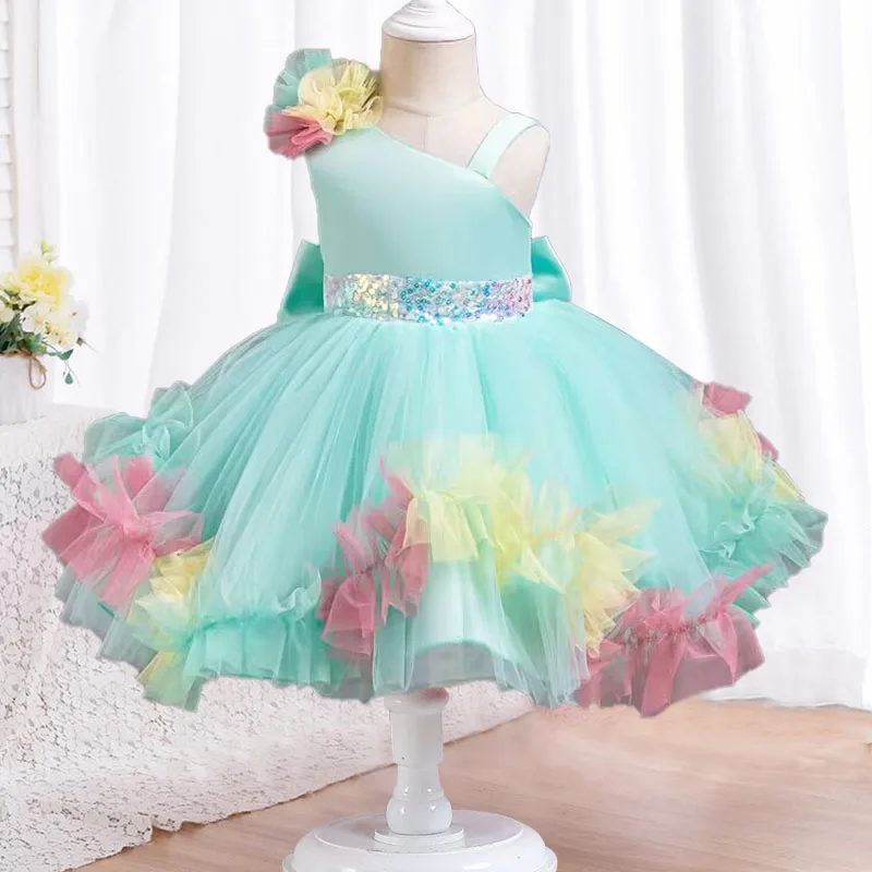 Baby Girl Stumbling Toddler Birthday Party Dress Flower Girl Wedding Dress sheer princess dress formal first Christmas dinner