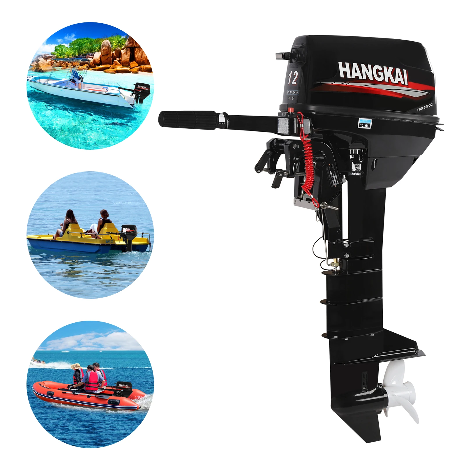 2 Stroke 12 HP Outboard Motor 169CC Heavy Duty Fishing Boat Engine Marine Engine with CDI Ignition System Water Cooling System