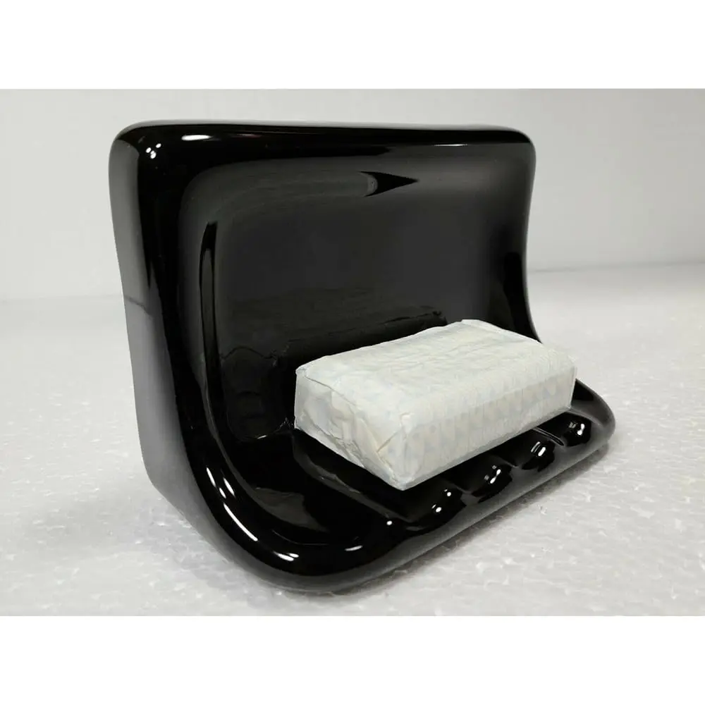 

Black Ceramic Tile Shower Soap Dish Tray Bathtub Vintage Mid Century Modern Vintage Retro