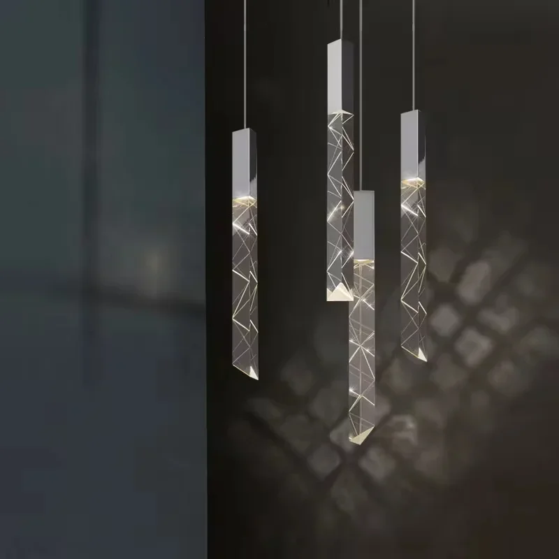 Luxury K9 Crystal LED Pendant Lights Duplex Stair Hanging Lamp For Living Room Bedroom Hotel Shop Customizable Lighting Fixtures