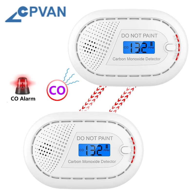 CPVAN New Interlinked Carbon Monoxide Alarm Sensor With Digital Display 85dB Siren Sound CO Detector Home Security Protection