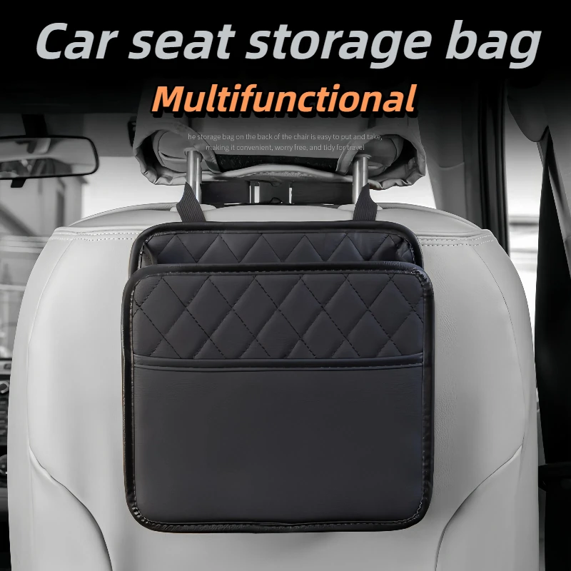 

Car Seat Storage Bag Multifunctional Leather Storage Bag Hanging Headrest Organizer Foldable Garbage bags for Most Models