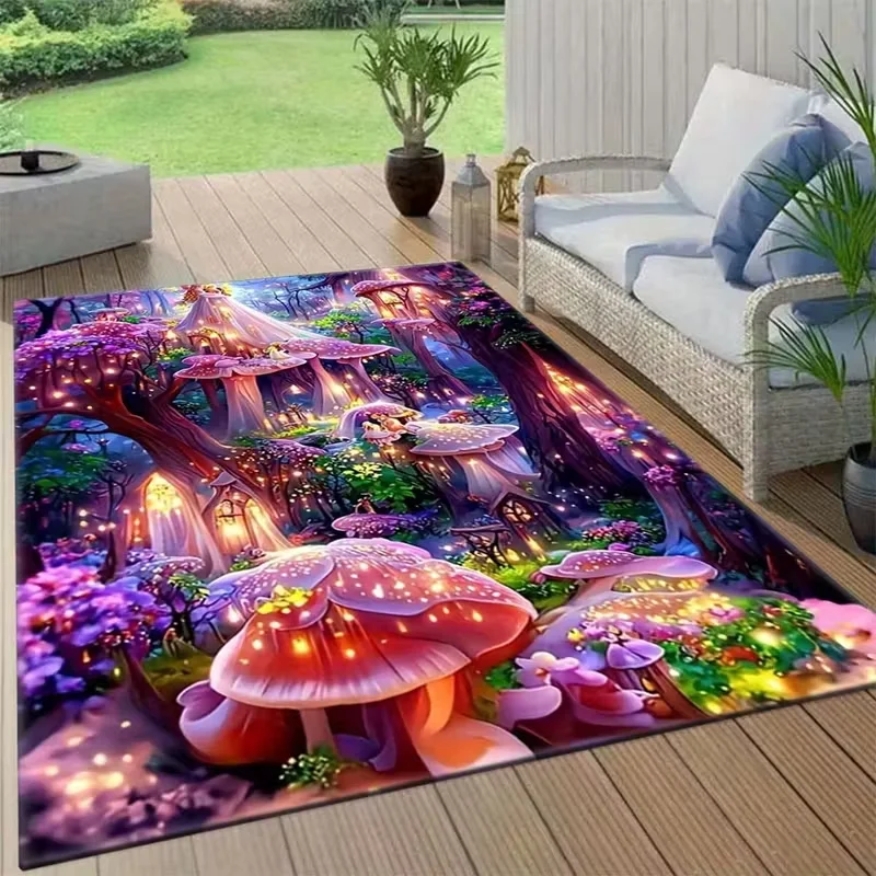 Magic Forest Mushroom Carpet Design Langlebige und dekorative Teppichmatten, geeignet für Wohnzimmer, Schlafzimmer, Arbeitszimmer im Freien