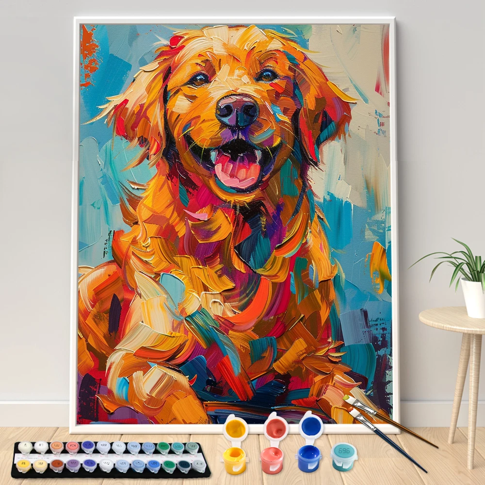 数字による絵画キットハンドペイントゴールデンレトリバー犬花風景 DIY