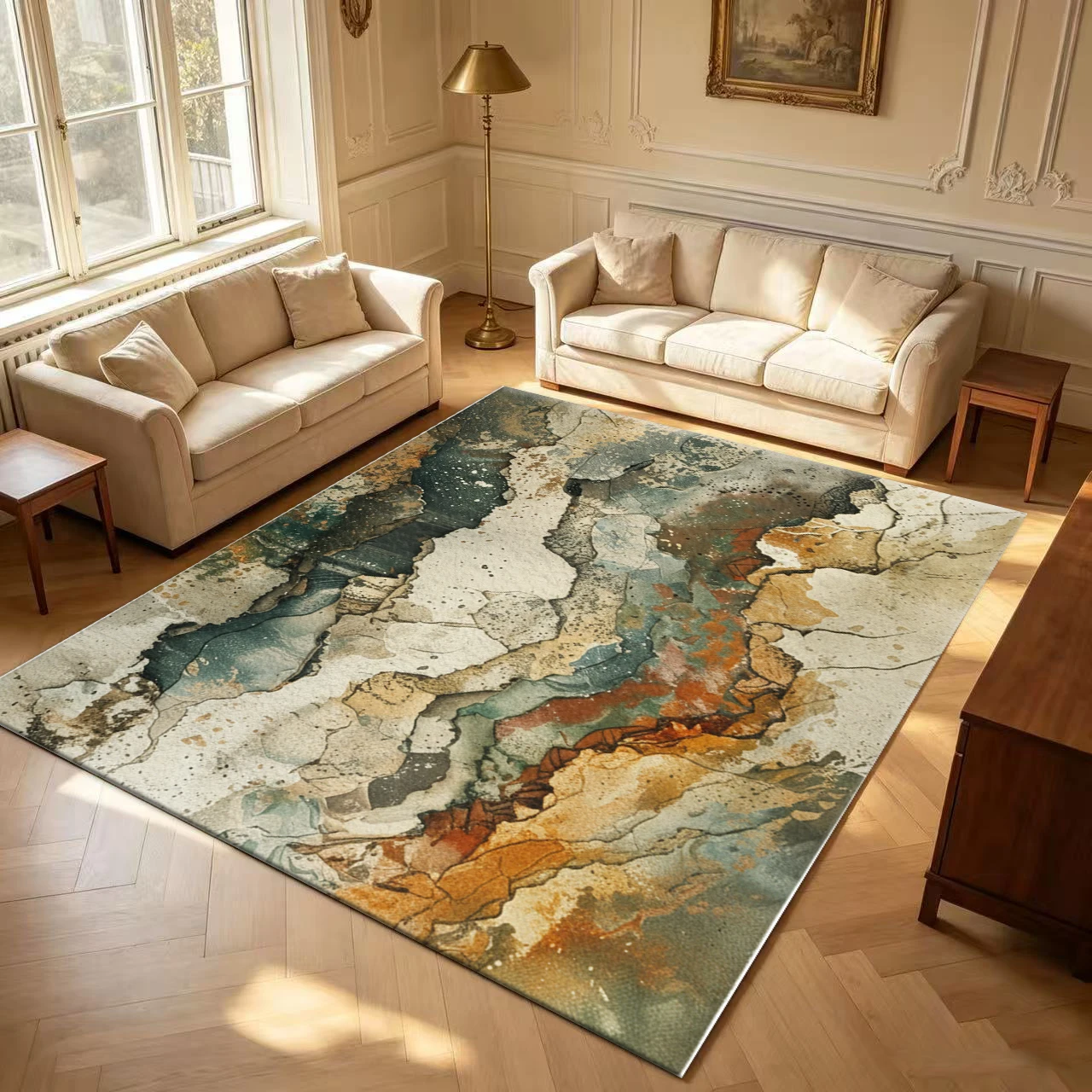 Abstract Layered Rock Texture Carpet Flooring Artistic Indoor Area Rug Non‑Slip Floor Rug for Home Living Room Bedroom