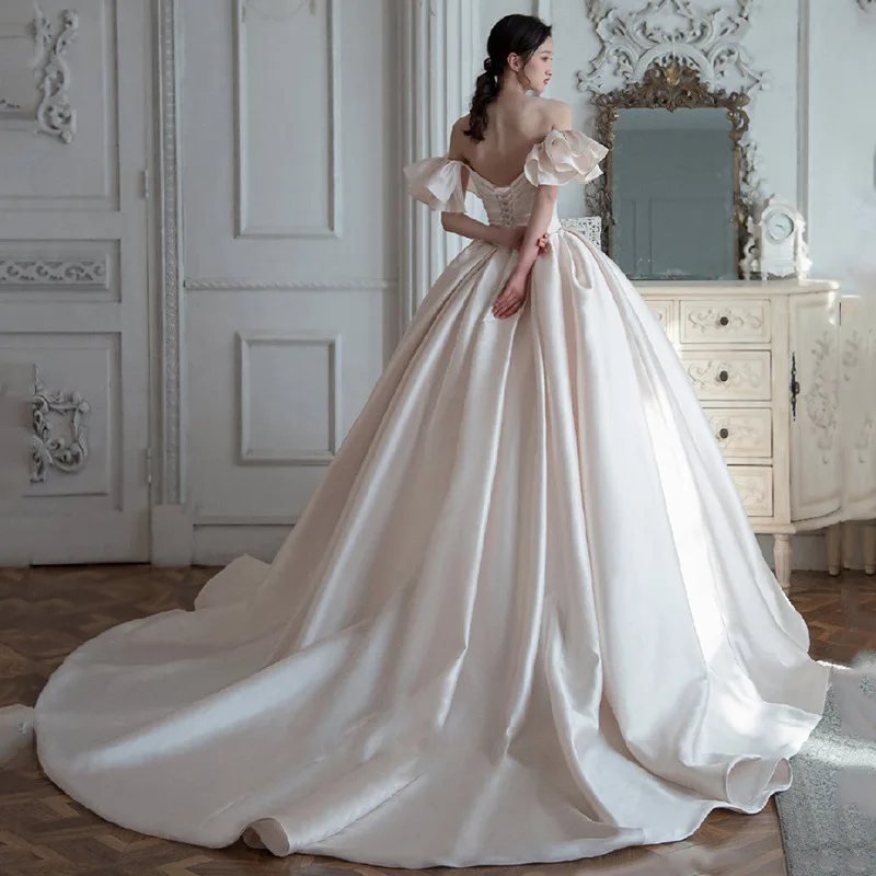 Robes de mariée A-ligne drapées en satin avec manches à volants, robes de mariage chérie de luxe, quelle que soit la fête élégante, quelle que soit la robe formelle