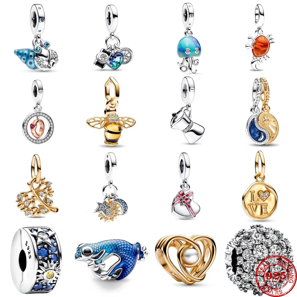Nuevo colgante de plata de ley 925 con forma de medusa, cangrejo ermitaño, Gecko, compatible con pulsera colgante Original, joyería DIY para mujer 2025