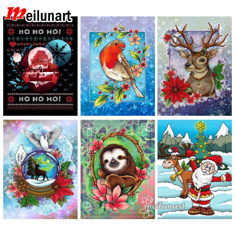 Diamond Painting Christmas Reindeer Red Robin Cross Stitch Embroidery Full Square/Round Mosaic Festive Snow Globe Navidad AS2947