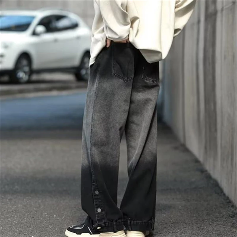 2022 Men's Casual Pants Street Style Loose Black Straight Jeans