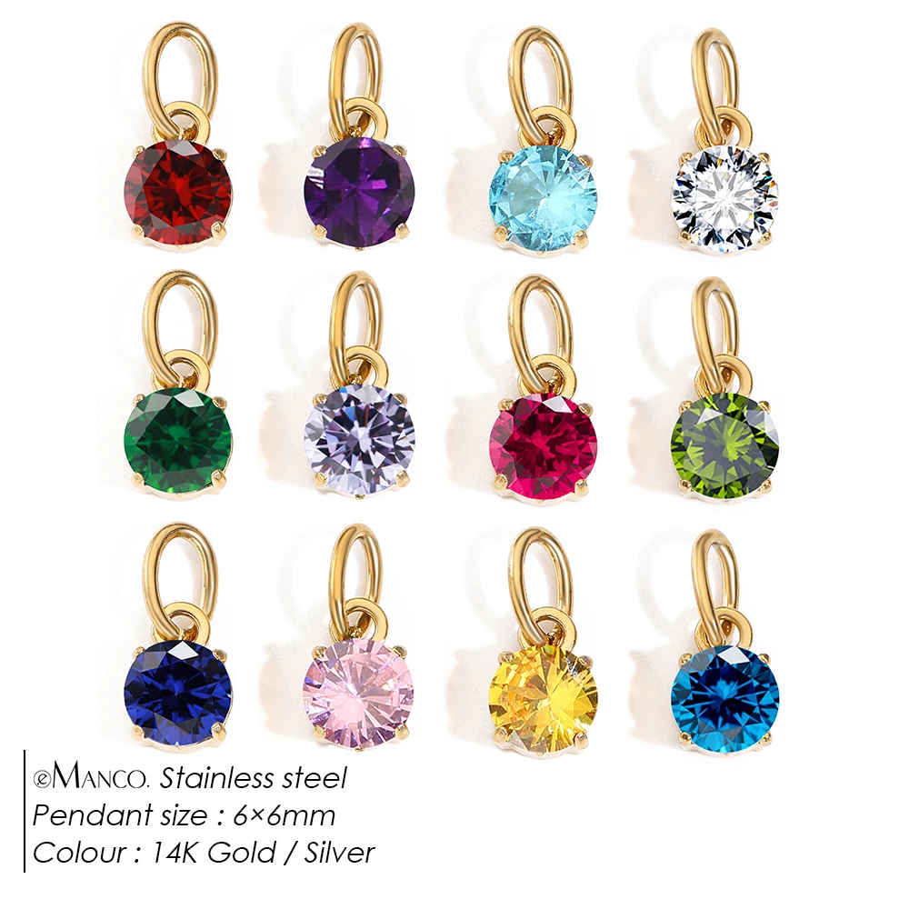 EManco Stainless Pendant Necklace Round Zircon Pendant Charms Necklace Cosplay Jewelry Gift for Diy Necklace Bracelet Jewelry