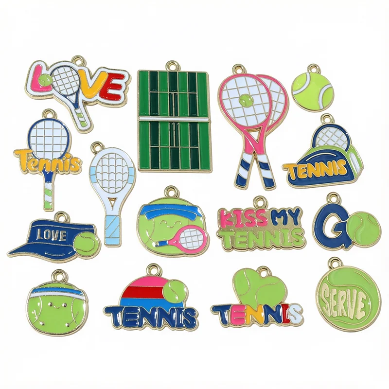 10pcs Enamel Tennis Charms Pendants Tennis Racket Ball DIY Jewelry Making Accessories for Necklace Keychain Bracelet