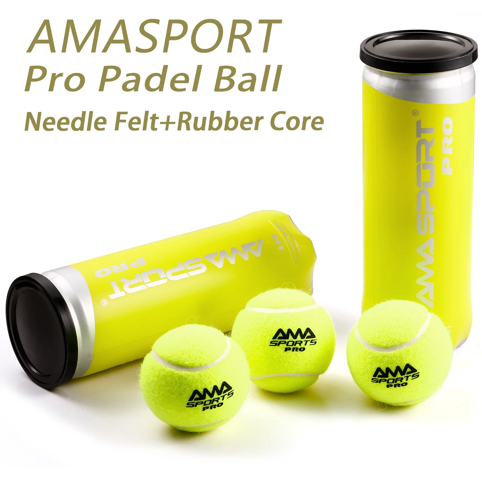 AMASPORT Padel Tennis Ball Packed in Pressurized Tubes Wool Needle Felt IPF Approval High Quality Balls Padel Accessories