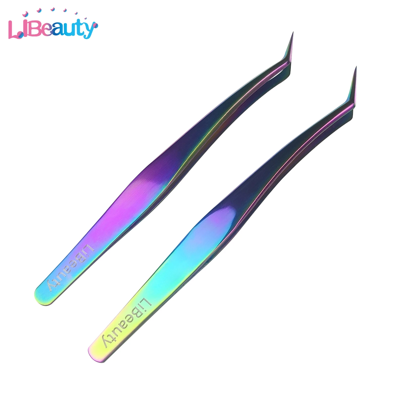 Libeauty Lot de 2 pinces à épiler sourcils colorées en acier inoxydable, outil de beauté pour l'épilation des poils fins et des sourcils, avec embout incliné