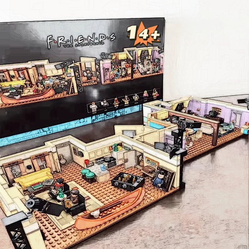 

2048 шт. серия фильмов «Старые друзья», строительные блоки для квартиры, модель кирпича, орнамент, украшения для дома, игрушки, подарки на Рождество и день рождения