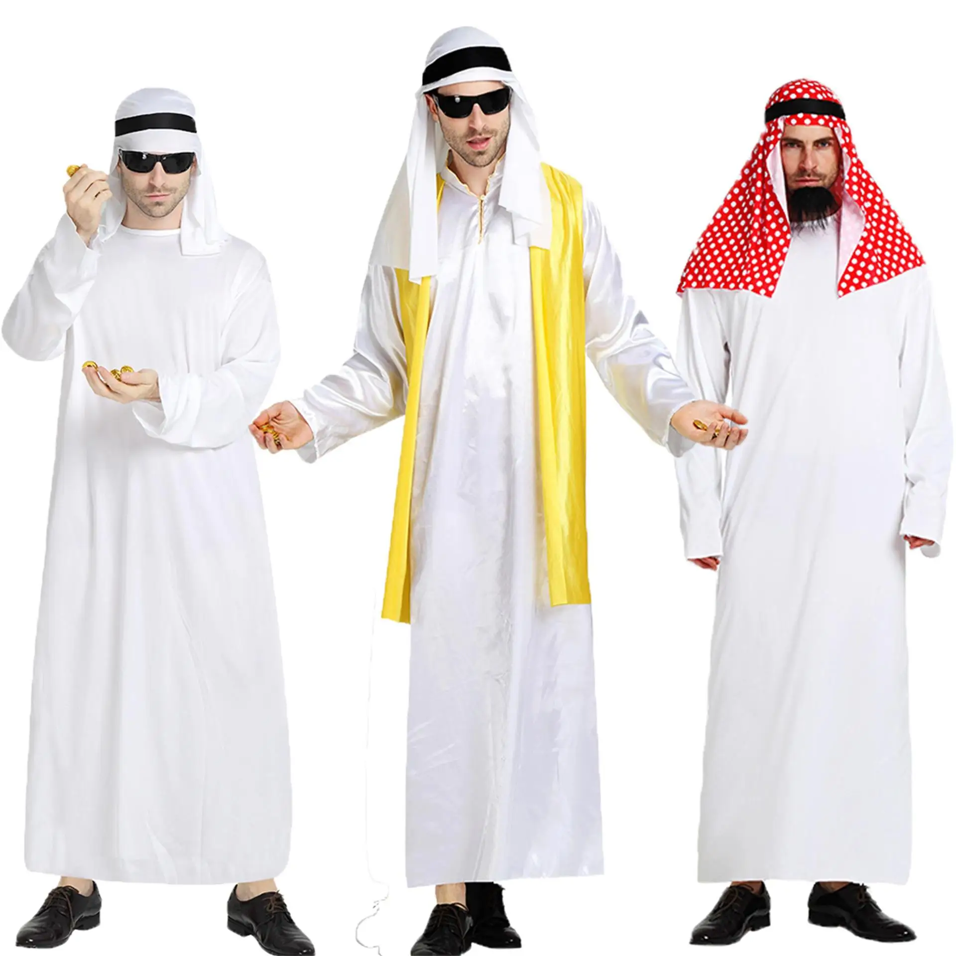 Adult Men Women Arabian Arab Sheikh Cosplay Costume Middle East White Robe Headscarf Halloween Purim Party Fancy Outfits