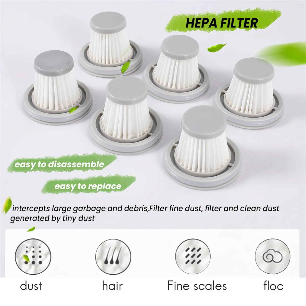 6 uds filtro HEPA para XIAOMI MIJIA aspiradora práctica hogar coche Mini filtro lavable inalámbrico accesorios de repuestoBAAN