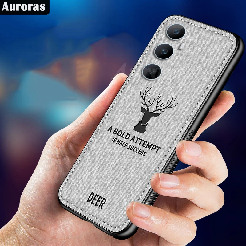 Auroras Case For Realme C65 5G Luxuy Brand Cloth Texture Deer Soft Cloth Case For Realme C63 C67 C61 Elk Back Cover