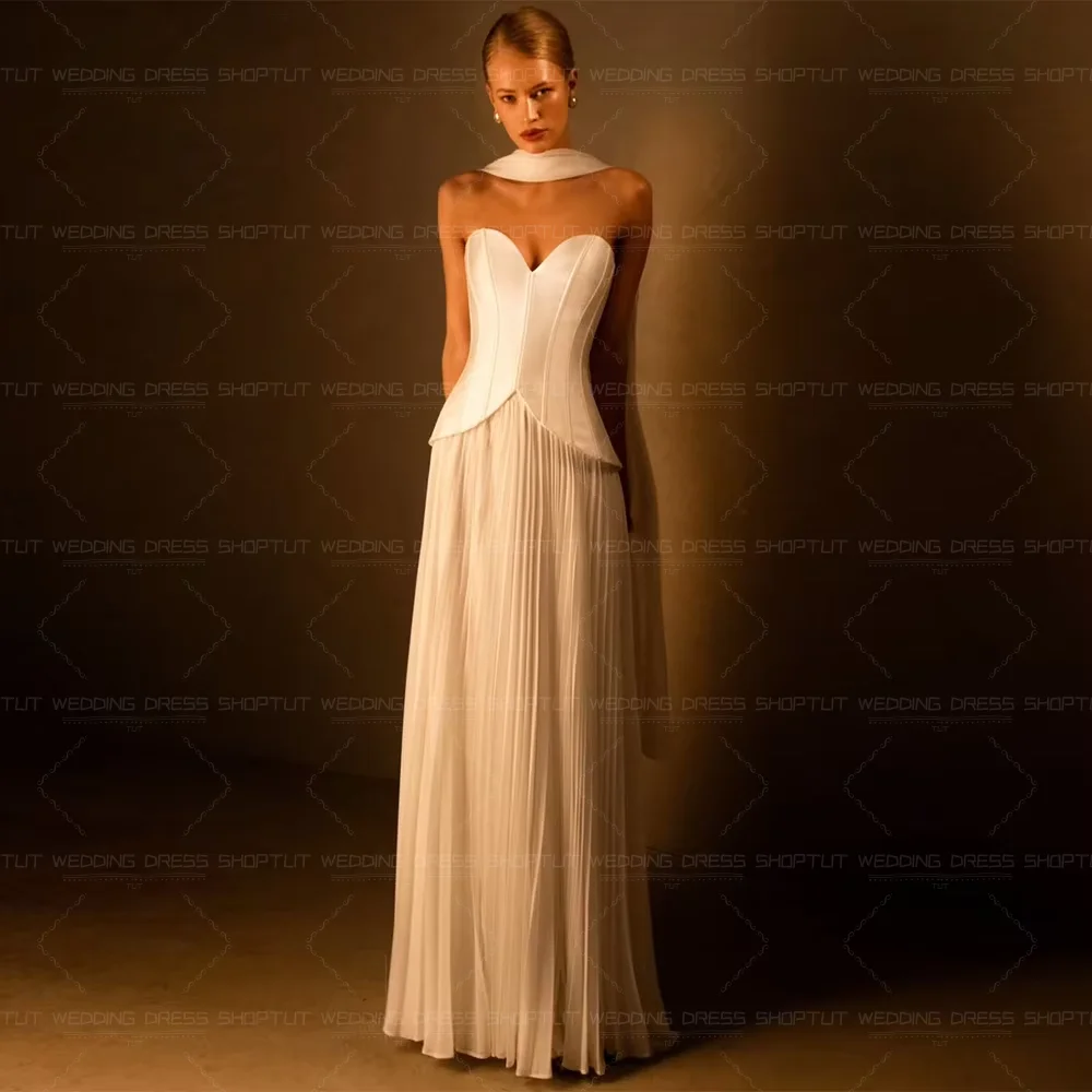 TLIT Simple White Silk Satin Wedding Dresses Sweetheart Chiffon Hem فساتين زفاف A-Line Long Shawl Bridal Gowns Customized 2026