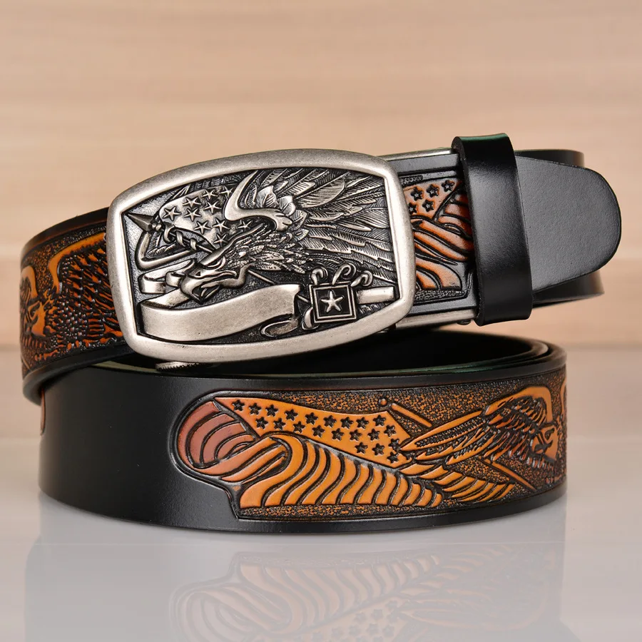 High Quality Men’s Eagle Design Alloy Buckle Split Leather Belt,Emboss Cow Leather Belt,Jeans&Casual Pants Accessories Must;