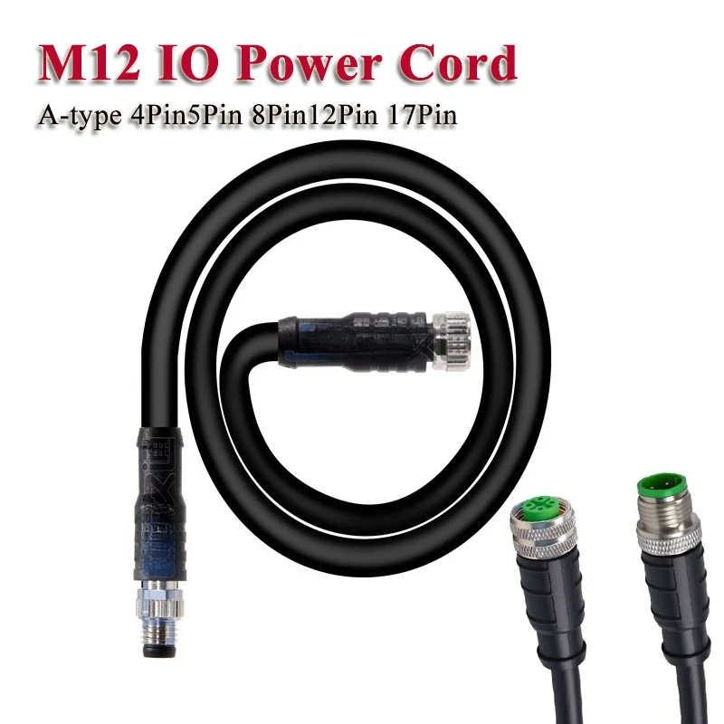 M12 A-type  Sensor IO Power Cord 4Pin 8Pin 12Pin 17Pin Connection Power Cable  M12 Male to Female Aviation Plug Extension Line