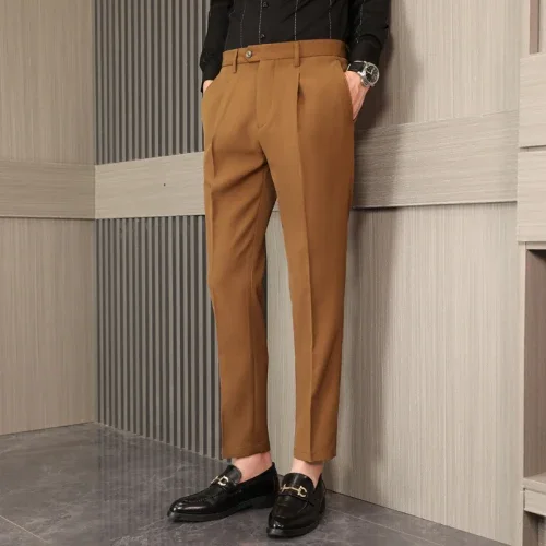 10 Colors Spring Fashion Mens Dress Pants Solid Color Business Slim Fit Dress Pants FormalSocial Trousers Handsome White Pants