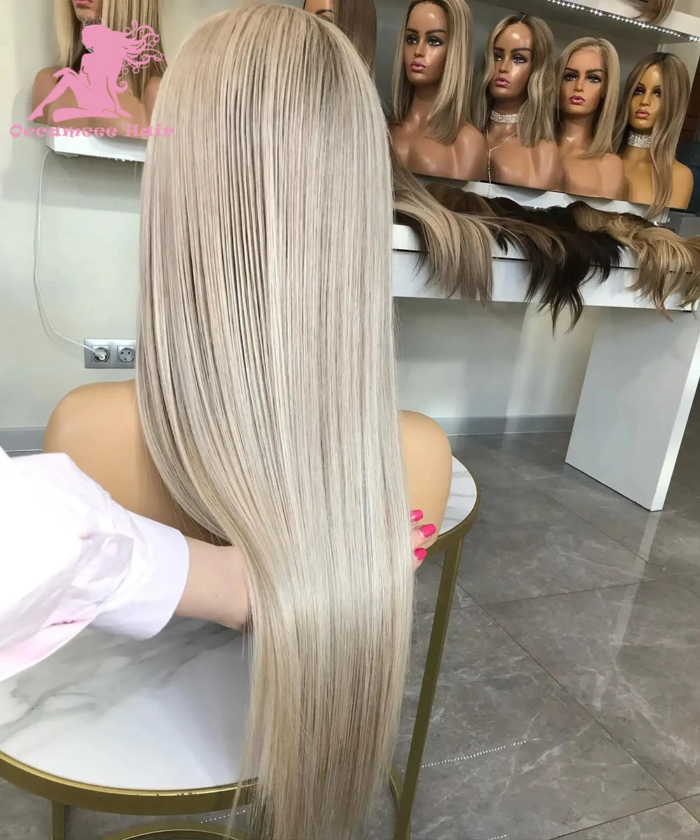 Ombre Ash Blonde Wigs Human Hair 360 Lace Frontal Wig Swiss Hd Transparent Full Lace Front Wigs With Dark Brown Root Straight