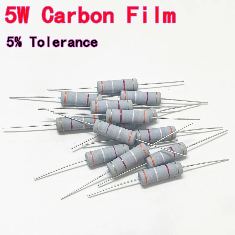 10PCS 5W Carbon Film 5% Axial-Leaded Resistors with Color Bands 0.1R0.33R0.47R1R2R10R100R2.2R47R3.3R22R51R100R220R510R 6.8R 68R