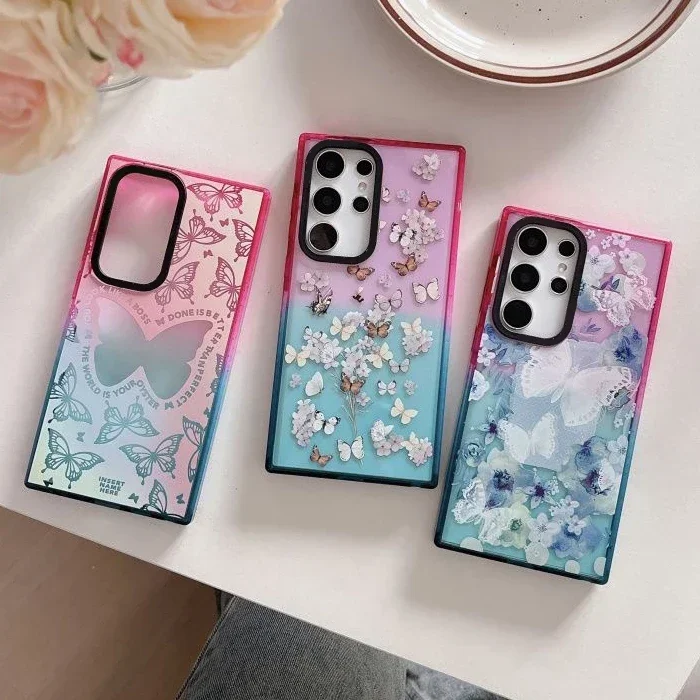 

Butterfly Colorful Border Case for Samsung Galaxy S22 S23 S24 S25 Ultra S22+ S23+ S24 Plus Cover Protective Case