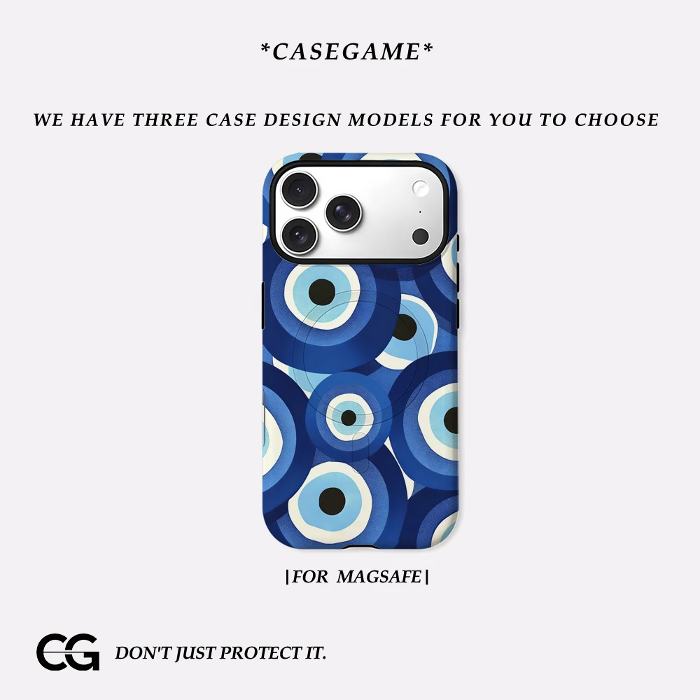 Casegame Matte Bumper für MagSafe Hülle für iPhone 17 16 15 14 Plus 13 Pro Max Stoßfeste Harte PC-Hülle mit Böser-Blick-Nazar-Print