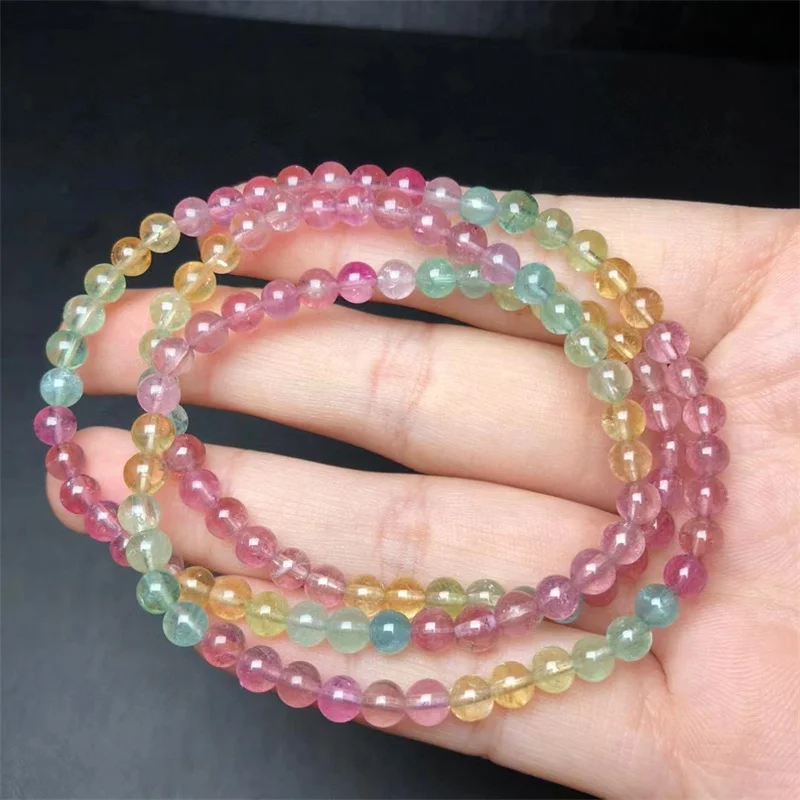 4.7MM Natural Tourmaline Triple Circle Bracelet Women Reiki Healing Fengshui Lucky Bangles Women Hoilday Gift 1PCS