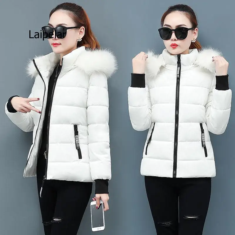 

2022 New Winter Parkas Women Jacket Fur Collar Hooded Basic Coat Thicken Female Jacket Warm Cotton Padded Outerwear