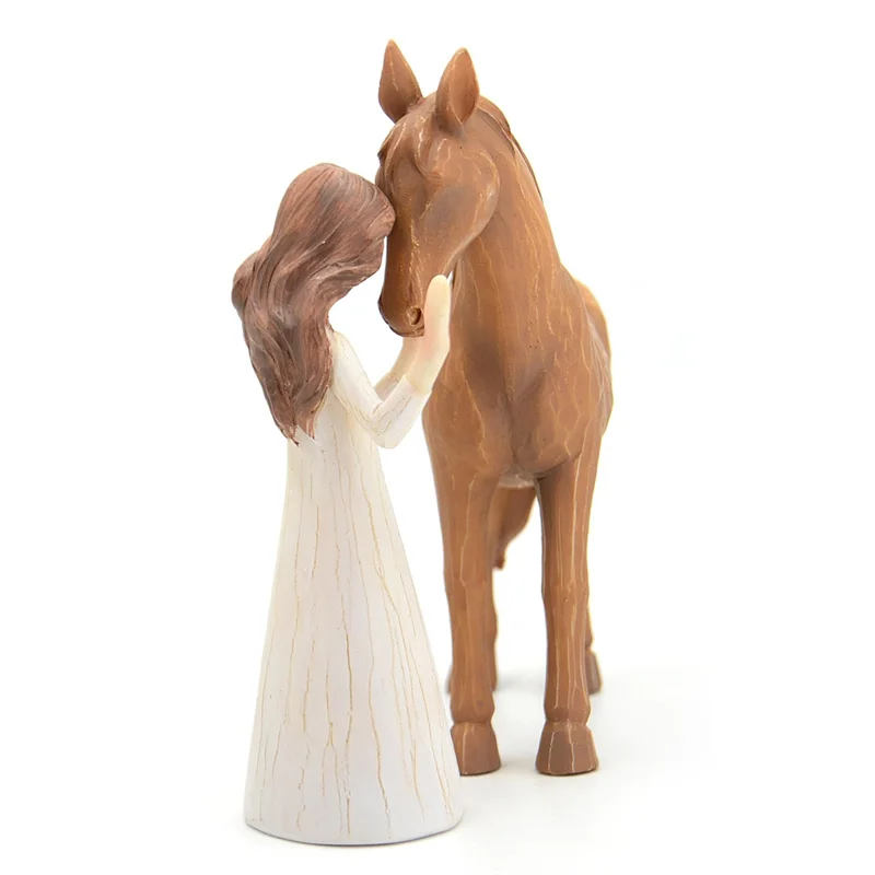 A84E-Horse Gifts For Girls Women - Girl Embraces Horses Figurine Gifts For Horse Lovers Women Sculpted Hand-Painted Resin