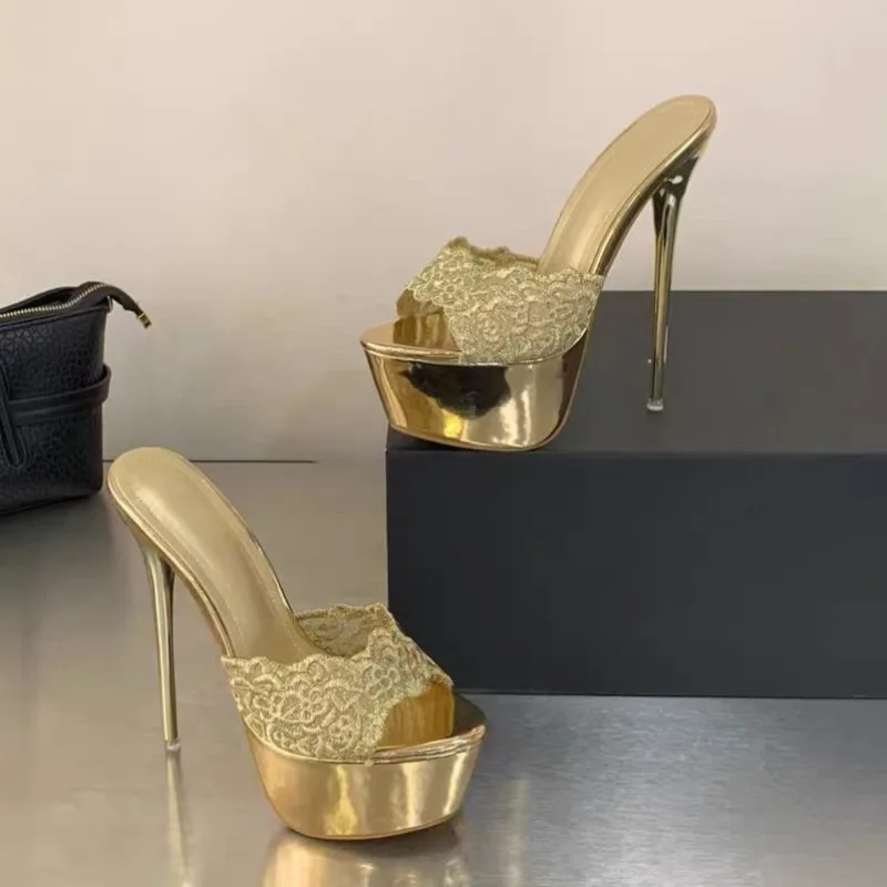 Sandales d'extérieur pour femmes, nouvelle collection été 2026, à talon fin ajouré, sexy, à talon ultra haut compensé, à bout ouvert, style mule