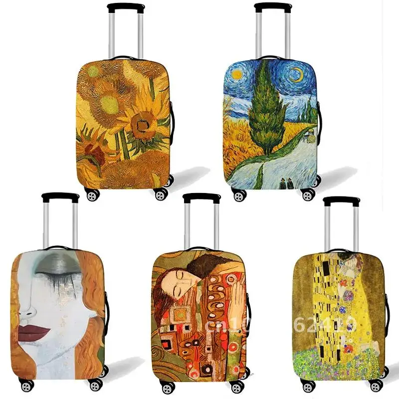 Gustav Klimt Oil Painting Luggage Case Cover Van Gogh Starry Night Ladies Travel Suitcase Case Covers with Elastic Dust Cover