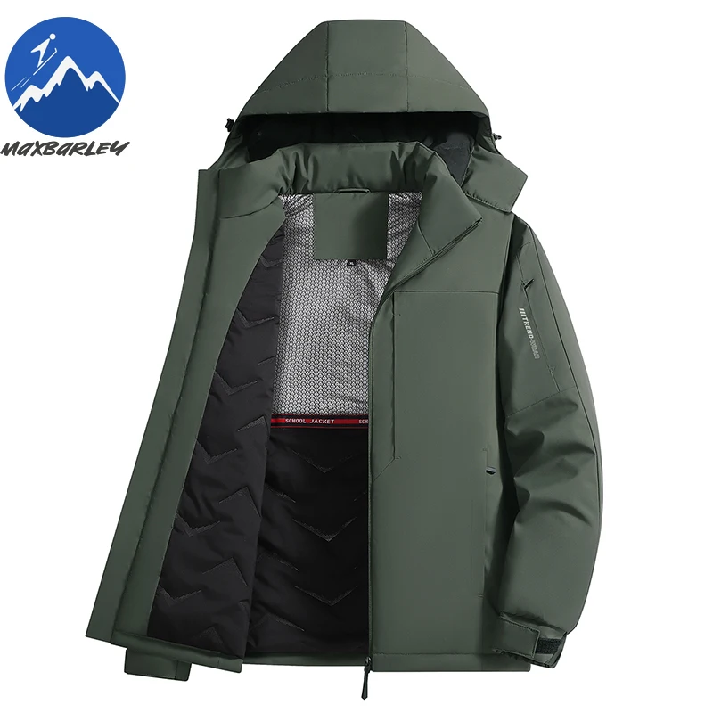 Maxbarley Mens Padded Jacket Warm Outdoor Adventure Thickened Windproof Parka Detachable Hood Cold Resistant Winter Zipper Coat