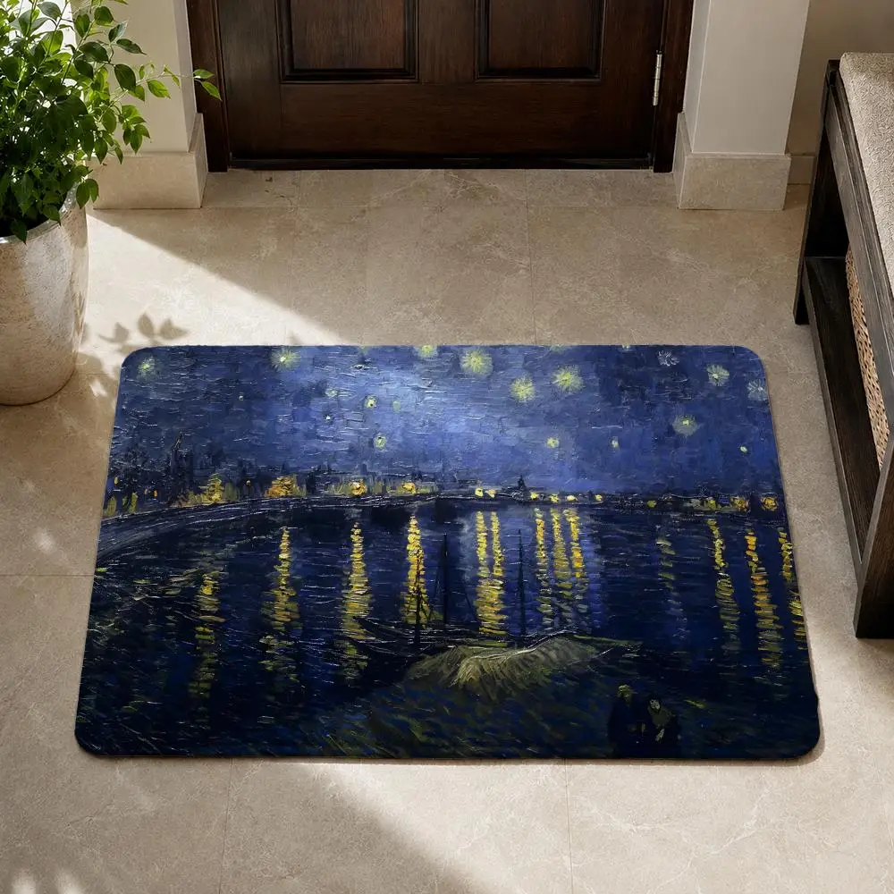 Van Gogh Painter Floor Mat Flannel Non-Slip Washable Soft Rug For Bathroom Kitchen Bedroom Living Room Home Decor