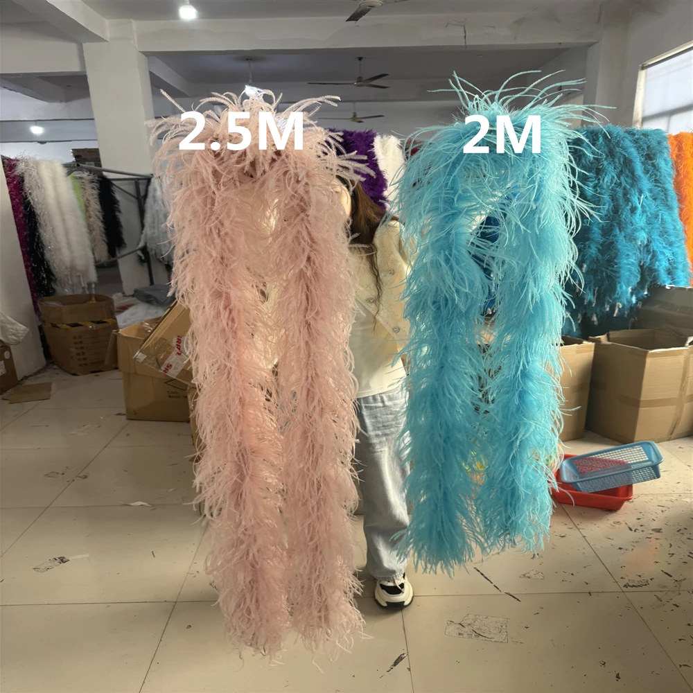 

2.5Meters Natural Ostrich feather Boa Ribbon 3 6 10 12 15Ply Fluffy Ostrich plumas Decoration Boa for Party Skirt Dress Sewing