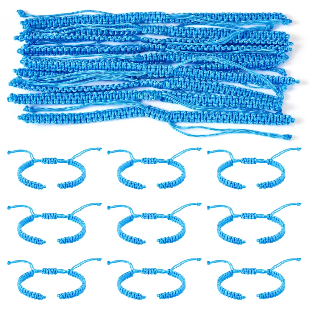 50Pcs Handmade Nylon Braided Blue Bracelet Adjustable Woven Rope Bracelets Bangle For DIY Gift Jewelry Making Findings