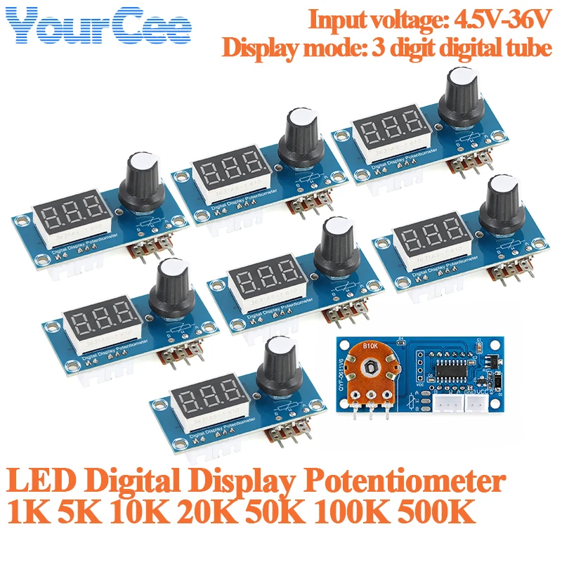 LED Digital Display Potentiometer 1K 5K 10K 20K 50K 100K 500K Single-channel 3-digit Digital Tube Adjustable Resistor Module