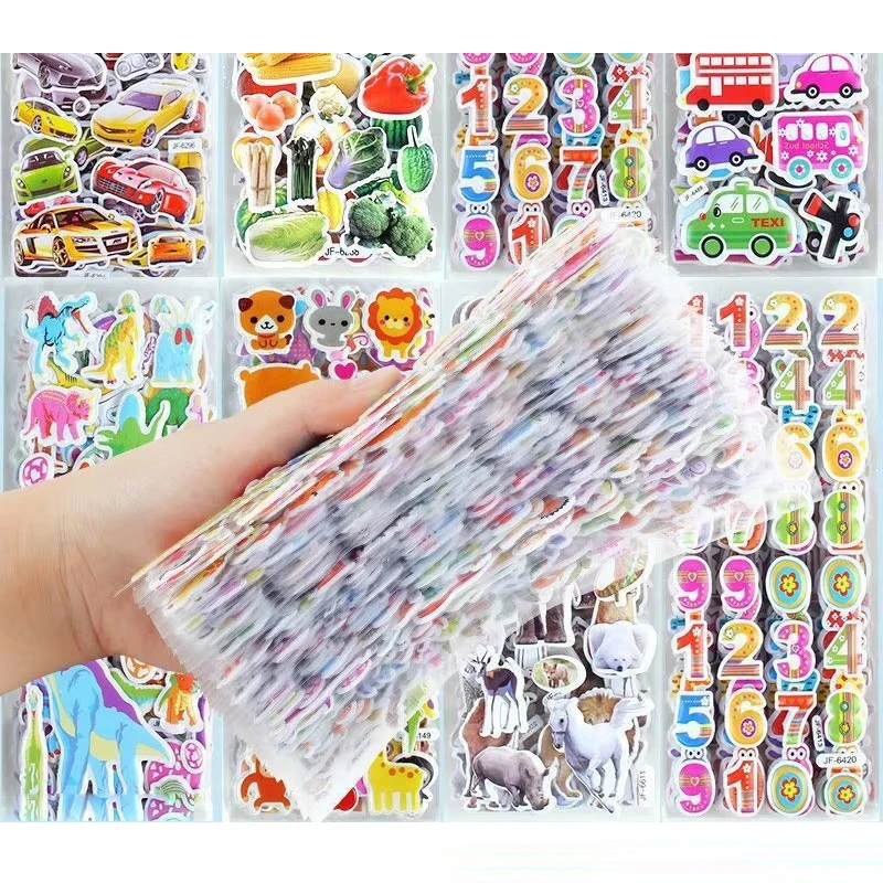 10/20/30/40/50 szt. Naklejek Różne Arkusze Naklejki 3D Puffy Hurtowe Naklejki Prezent Urodzinowy dla Dziewczynki Chłopca Scrapbooking Nauczyciele Zwierzęta Kreskówki
