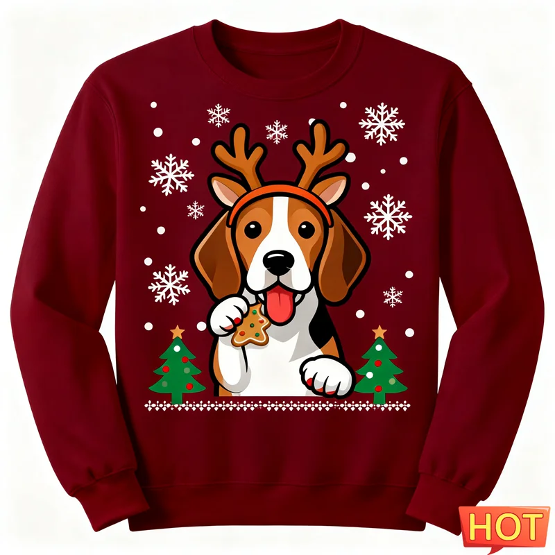 لطيف بيغل الرسم القبيح عيد الميلاد سترة أزياء عطلة ارتداء 3D مطبوعة عيد الميلاد بلوزات عارضة المتضخم للجنسين البلوفرات