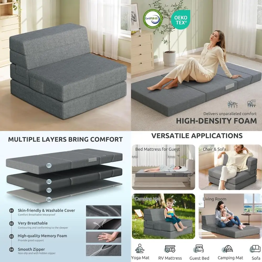 Space-Saving Guest Sofa Bed, 6 Inch Foldable Mattress for Home, Comfortable Sleeper Sofa for Living Spaces