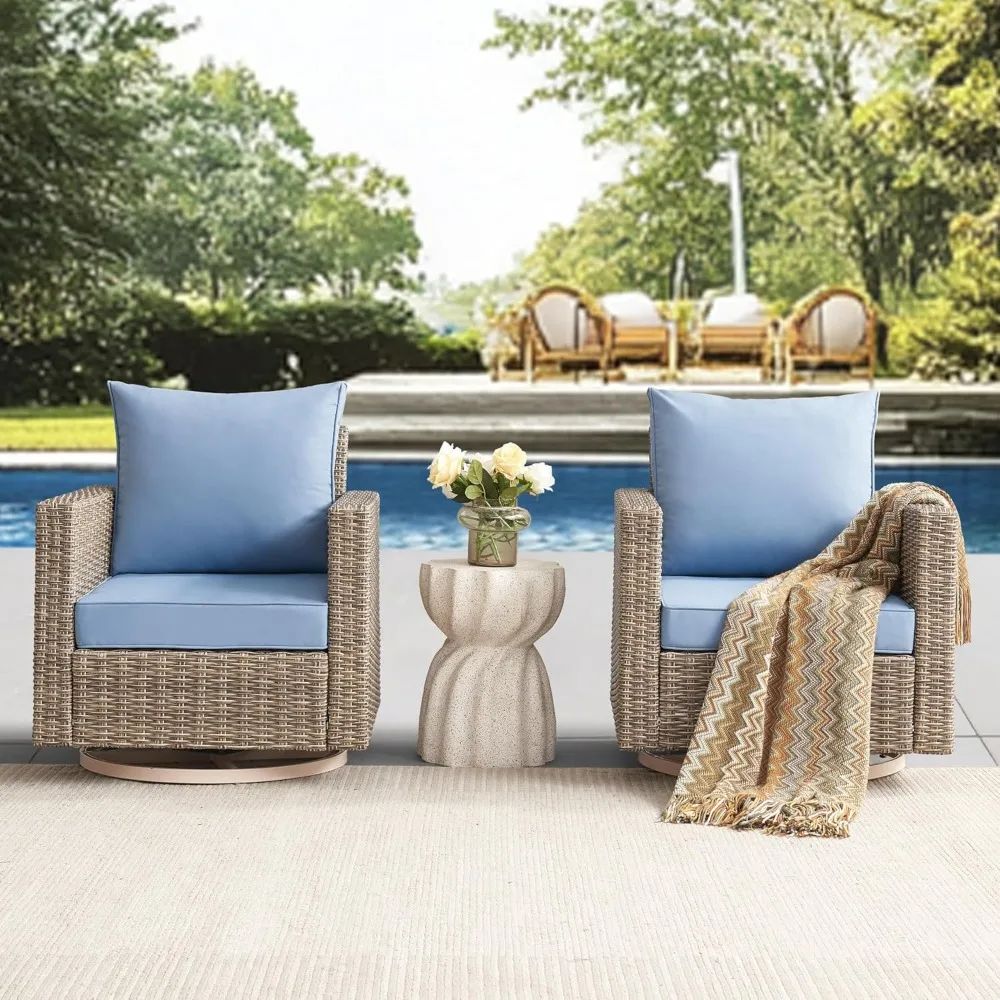 

Swivel Rocking Chairs with Comfortable Cushion, PE Wicker Rattan Swivel Chairs, Set of 2 with Cushions for Poolside, Garden, Bac