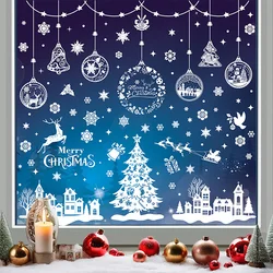 9pcs Christmas Window Stickers White Snowflake Reindeer Decal Wall Sticker Christmas Electrostatic Stickers New Year Decorations